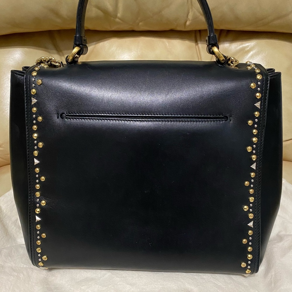 Salvatore Ferragamo COA Leather Satchel Studded Carrie Vara Bow Chain Top Handle - Picture 5 of 12